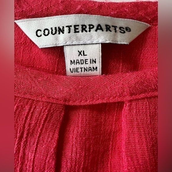 COUNTERPARTS XL SALMON/PINK LINEN LIKE BLOUSE WITH LACE TRIM - Picture 8 of 10